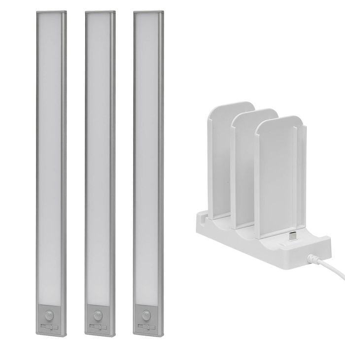 Click 400mm Silver Rechargeable Magnetic Cabinet Light - 3 Pack
