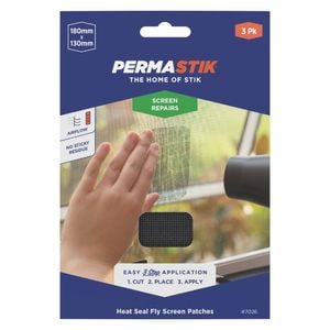 Permastik 180 x 130mm Flyscreen Heat Seal Repair Patches - 3 Pack