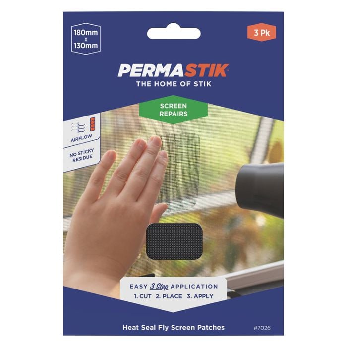 Permastik 180 x 130mm Flyscreen Heat Seal Repair Patches - 3 Pack
