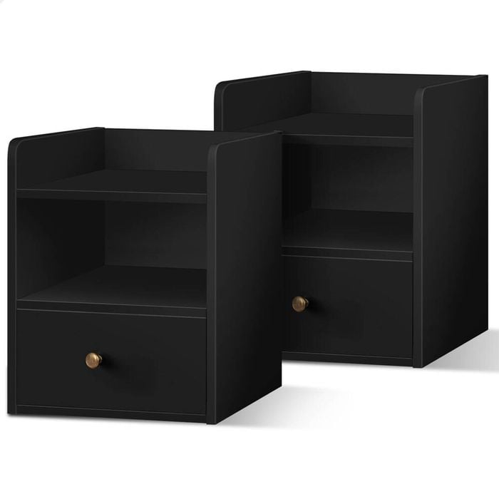 ALFORDSON 2x Bedside Table 1 Drawer Black
