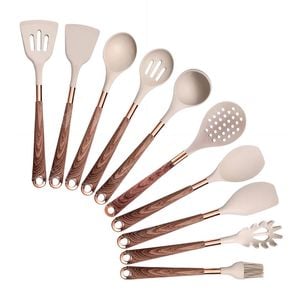 Anygleam 10-Pc Non-Stick Kitchen Utensils – Brown Gold Handle, Heat-Resistant Cooking Set
