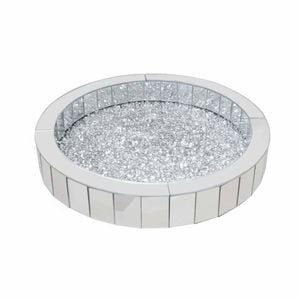 P&P Silver Crushed Diamond Mirrored Tray For Vanity And Decorative Displays(Round)