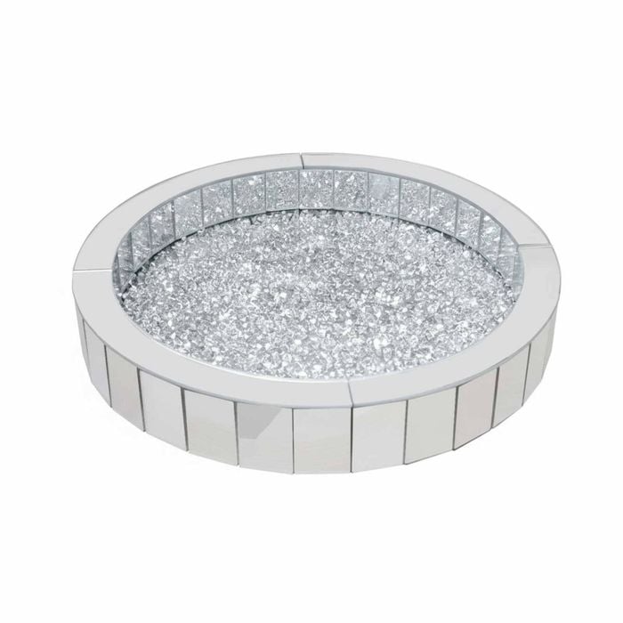 P&P Silver Crushed Diamond Mirrored Tray For Vanity And Decorative Displays(Round)