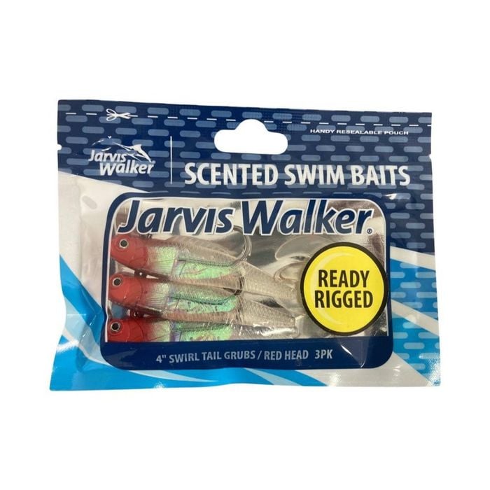 3 Pack of Jarvis Walker 4 Rigged Swirl Tail Grub Soft Plastic Lures - Red Head"