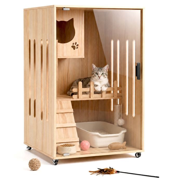 Advwin Wooden Cat Houses Enclosed Cat Condo Cat Cage Luxury Cat Villa