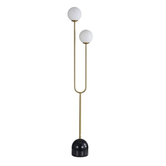 Oriel Lighting Tropez Decorative Floor Lamp With Opal Matt Glass Spheres Satin Brass