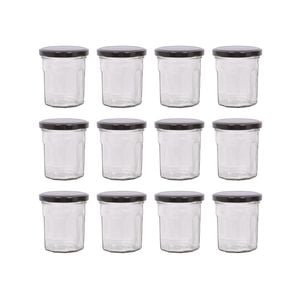 Argon Tableware 150ml Glass Jam Jars With Airtight Black Lids - Set Of 12 Empty Screw Top Kitchen Storage Preserving Jar