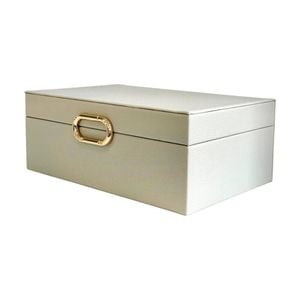 SS Collective Cream Pebble Textured Decorative Box W/ Gold Ring Latch Large