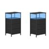 Ufurniture 2xnightstand With Led Light And Charging Station Industrial End Table 3 Fabric Drawers And Open Shelf Black