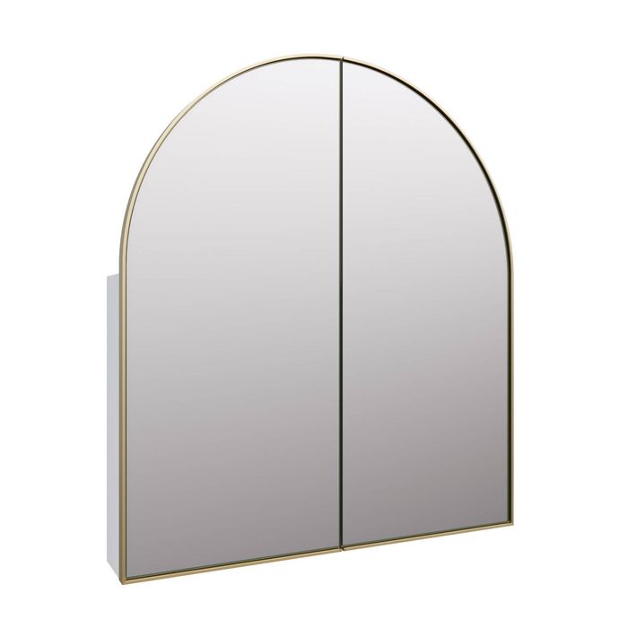 Future Glass Arch Mirror Cabinet 860 x 760mm - Satin Brass