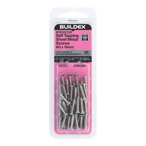Buildex 6G x 18mm SS316 Self Tapping Sheet Metal Screws - 50 Pack