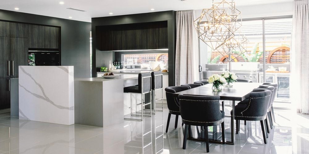 Kitchen dining room with Hpm brand lights