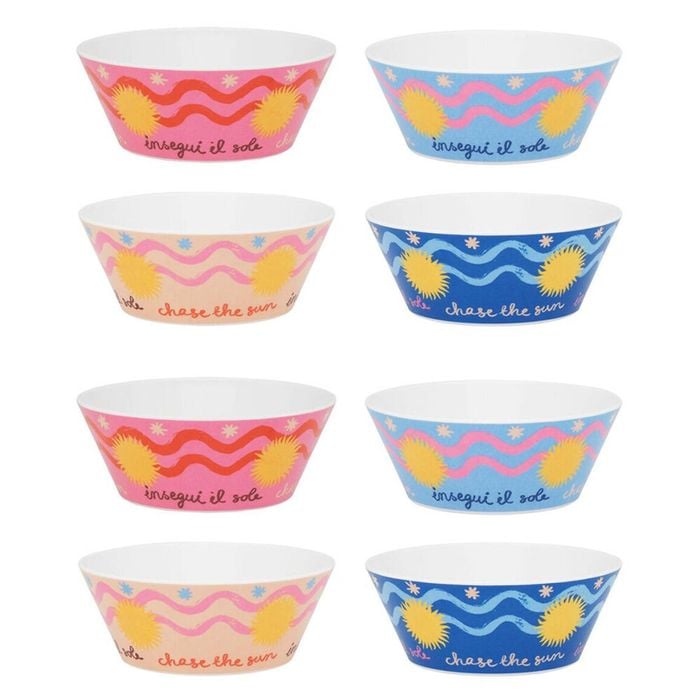 2x 4pc Porto Sole Outdoor Entertaining Bowls 14cm Blush, Sea, Indigo, Pink