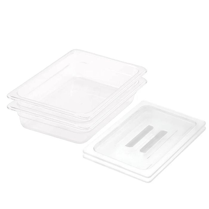SOGA 1/2 GN Polycarbonate Food Pan 65mm Clear 2 Pack with Lids