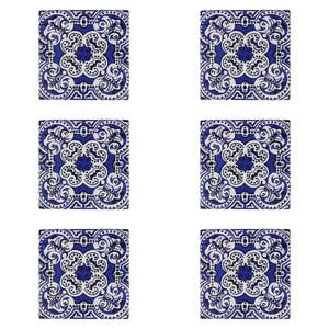 6PK LVD Ceramic/Cork Trivet Largo Tile Home/Kitchen Decor 15cm Blue