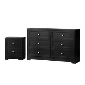 Oikiture 6 Chest of Drawers and Bedside Tables Hamptons Black