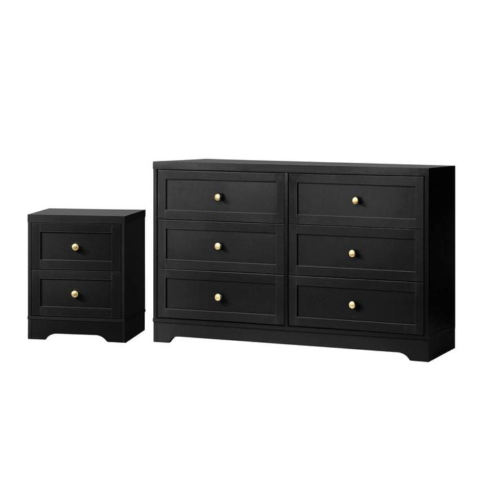 Oikiture 6 Chest of Drawers and Bedside Tables Hamptons Black