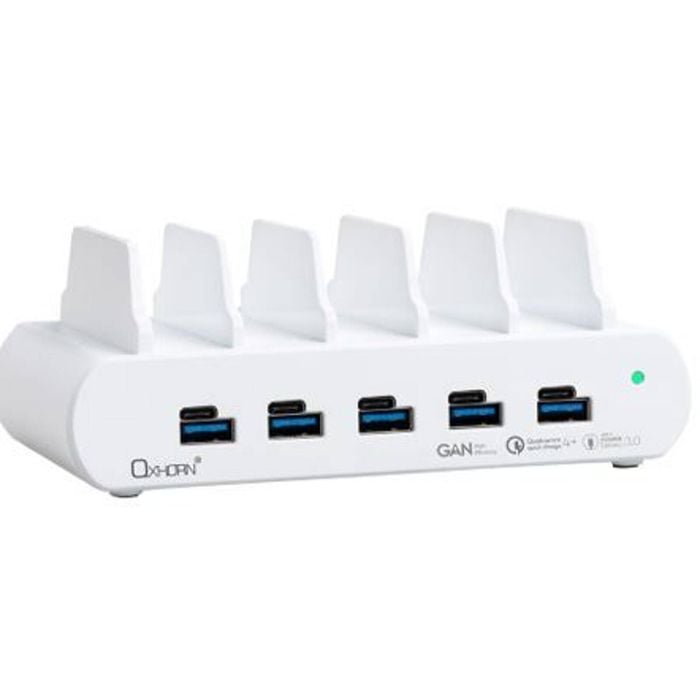 Oxhorn Poverdelivery150w 5 Port (a+c) Fast Charging Dock With Build-in Rack5 Port Usb-a Usb-c Pd3.0 Qc4.0 Pps 100-240v Ac