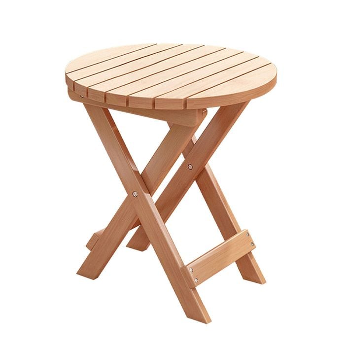 Lauft Folding Table Bamboo Wood Round Foldable Table Patio Picnic Table