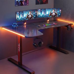 Advwin 160cm L Shaped Gaming Desk RGB LED Light Computer Desk Black