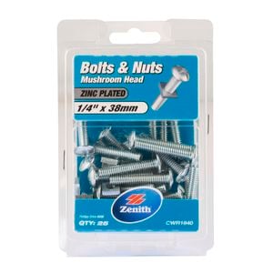 Zenith 1/4" x 38mm Mushroom Head Bolt And Nut - 25 Pack