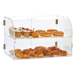 VEVOR Pastry Display Case White 2-Tier Acrylic with Rear Door Access & Removable Shelves