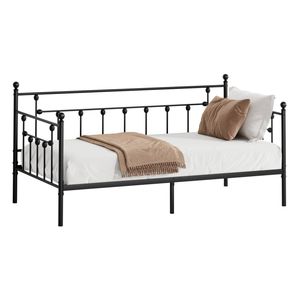 Oikiture Metal Daybed Frame Single Size Steel Slat Support Sofa Bed Black