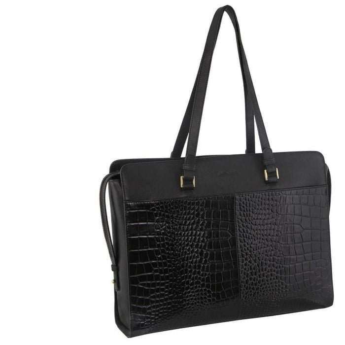 Pierre Cardin Unisex CrocEmbossed Leather Business 15" Laptop Computer Bag  Black