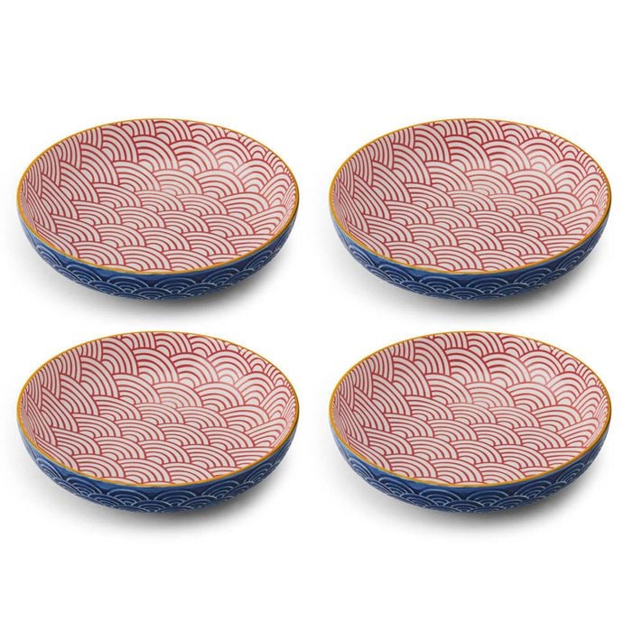 4PK Mikasa Arched Pattern Ceramic Bowl Round Dinnerware 21cm Blue
