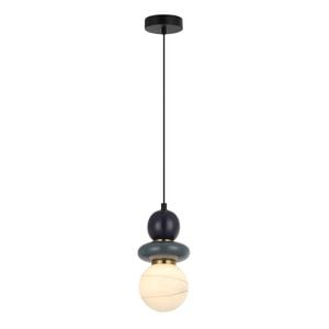 Cla Lighting Tocado Interior Sandblasted Pendant Light Opal Diffuser Glass With Grey And Purple Ceramic Bead