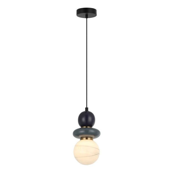 Cla Lighting Tocado Interior Sandblasted Pendant Light Opal Diffuser Glass With Grey And Purple Ceramic Bead