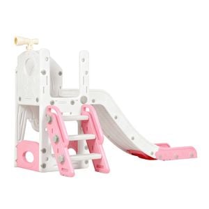 Ufurniture 6 in 1 Toddler Slide L Shaped Kids Slide Indoor Outdoor Playground Playset Pink
