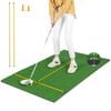 Costway Golf Hitting Mat Artificial Turf Grass Pad w/2 Tees & 2 Alignment Sticks