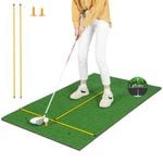 Costway Golf Hitting Mat Artificial Turf Grass Pad w/2 Tees & 2 Alignment Sticks