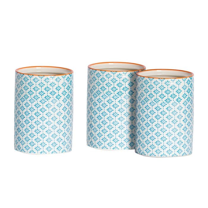 Nicola Spring Patterned Stoneware Kitchen Utensil Holder Pots - Print Design - Set Of 3