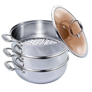 SOGA 30cm 3-Tier Stainless Steel Food Steamer with Glass Lid