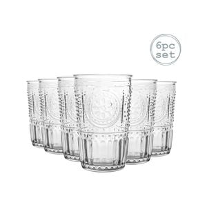Bormioli Rocco Romantic Ridged Tumbler Glasses Set - 305ml - Pack of 6