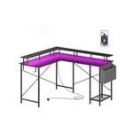 Advwin L Shaped Gaming Desk With Led Lights & Power Outlets