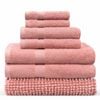 LINENOVA 7 Pieces Cotton Towels Bath Towel Hand Washer Face Cloth Bath Mat Set - Coral