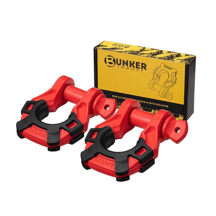Bunker Indust Pair Bow Shackle 4.75ton Rated 3/4” D-ring Red With Isolator