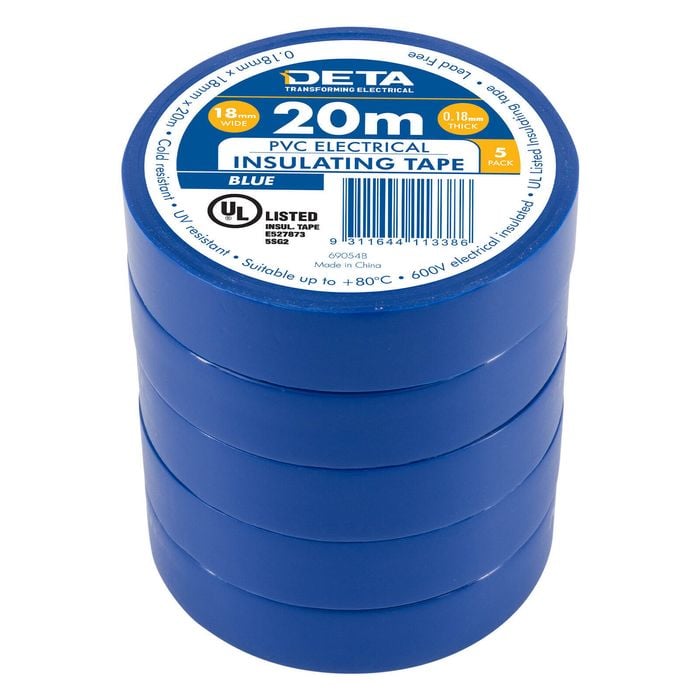 DETA 20m 18mm Blue Insulation PVC Tape - 5 Pack