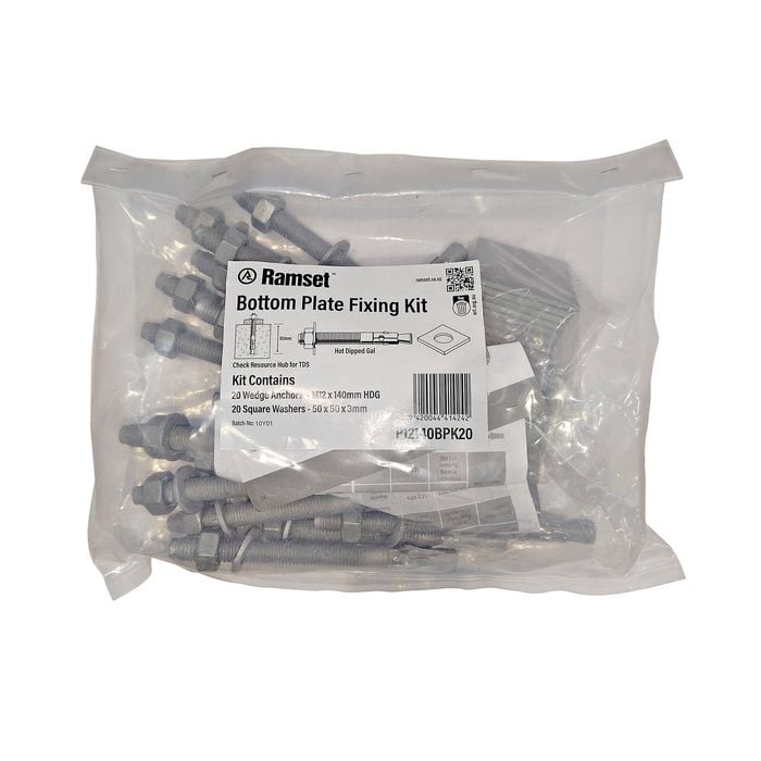 Ramset Bottom Plate Fixing Kit M12x140mm Galvanised 20pk