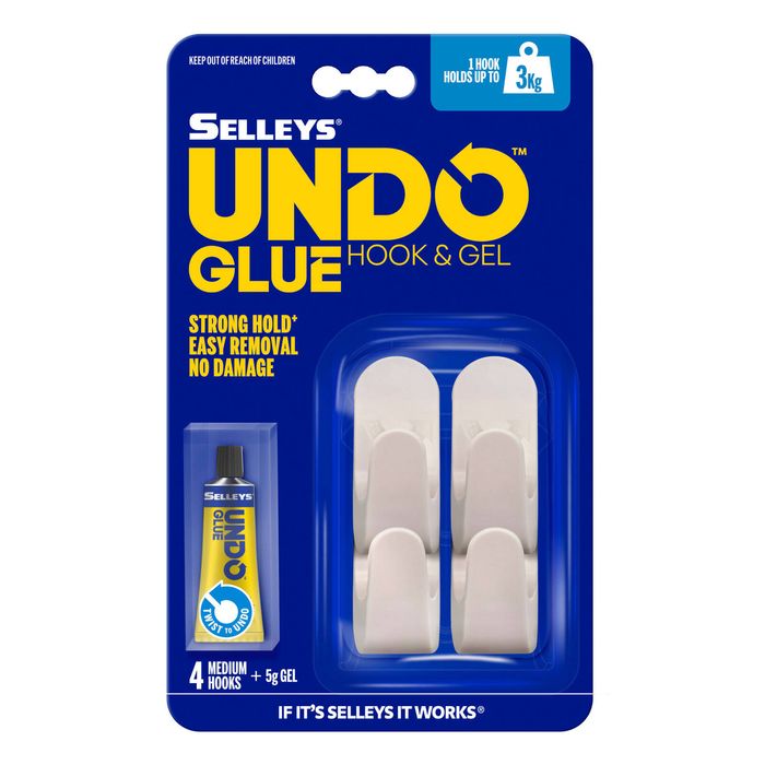 Selleys 4 Pack Small Undo Hook and Glue