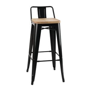 Bolero Bistro Metal High Bar Stool With Wooden Seat Pad And Back Rest Black 4 Pack