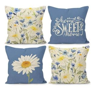 Catzon 4 Pcs Linen Throw Pillow Covers Watercolor Flower for Bed Sofa Decor 50X50cm