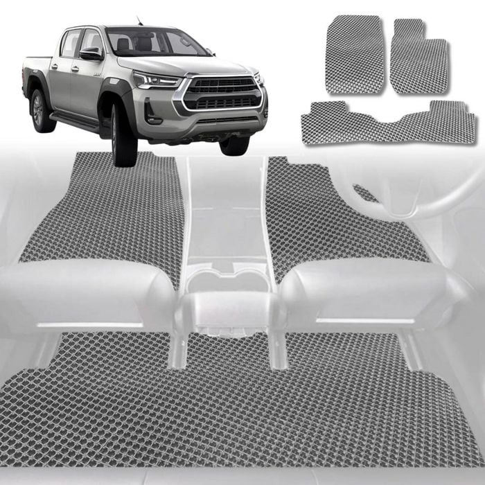 6D Diamond Car Floor Mats for Toyota Hilux Double Cab 2015-Current-Full Set-Grey-Outback GT