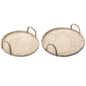 2pc Ladelle Bamboo Woven Round Natural Serving Tray 36x12cm/30x10cm Set
