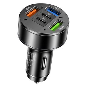100W 5-Port Fast Car Charger with USB & Type-C | 12V-24V Adapter for Phones, Tablets & Devices