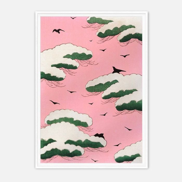 Galrie Exquisite Traditional Japanese Cloud and Birds Art Print for Serene Home Decor, White Frame, A3 30 x 42cm (12 x 16inch)