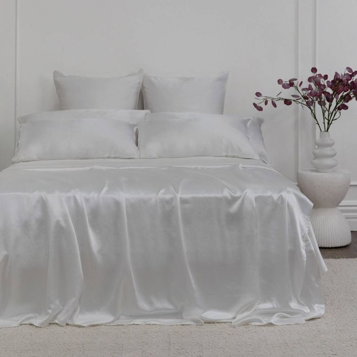 Bedding Co. Sheet Set 100% Mulberry Silk 22 Momme White King Single